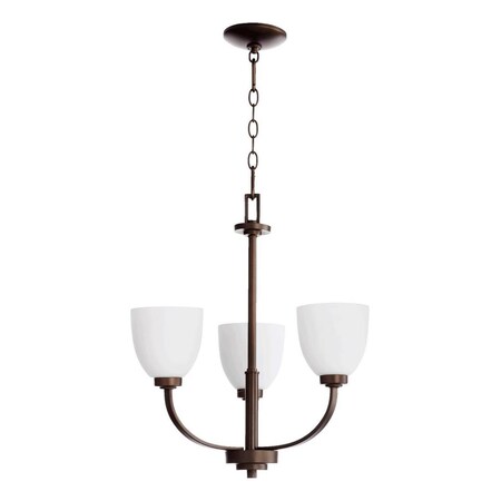 Quorum Three Light Oiled Bronze Satin Opal Glass Up Chandelier 6060-3-86